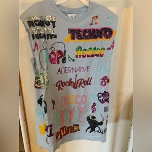 Women’s Sequin Graphic Music Tee - Light Blue